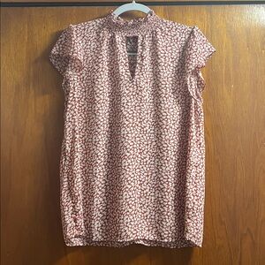 Smocked Neck Cap-Sleeve Printed Top - Pink Cream